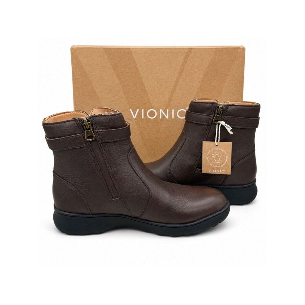 VIONIC Redding Supportive Chocolate Ganache Leather Waterproof Boots Womens 6.5 - Picture 5 of 9